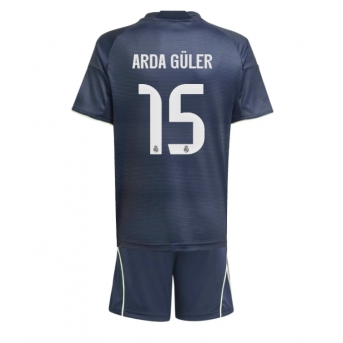Billige Fotballdrakt Real Madrid Arda Guler #15 Replika Bortedraktsett Barn 2025-26 Kortermet (med bukser)